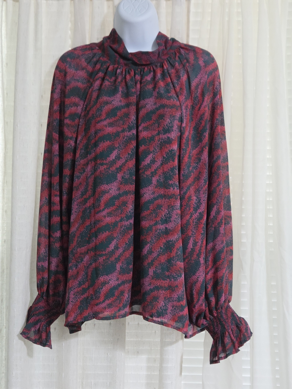 Entro Red, Pink and Green Printed Long-Sleeve Blouse